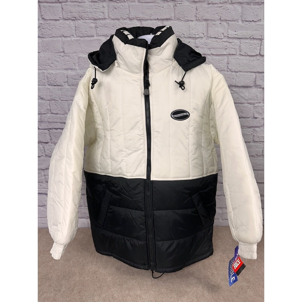 Vintage Rooky Reversible Puffer Jacket Hooded‎ Water Resistant Black White XXL
